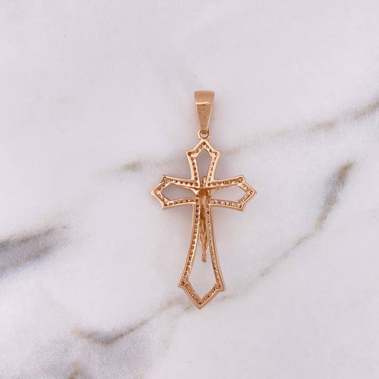 Dije Cruz Cristo 4.6gr / 4.5cm / Circones Blancos Oro Rosa 18K #