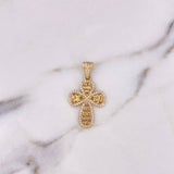 Dije Cruz Bendicion 3.05gr / 3.3cm / Circones Blancos Oro Amarillo 18K $