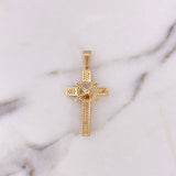 Dije Cristo Cruz Timon 5.2gr / 4.2cm / Circones Blancos Tres Oros 18K #