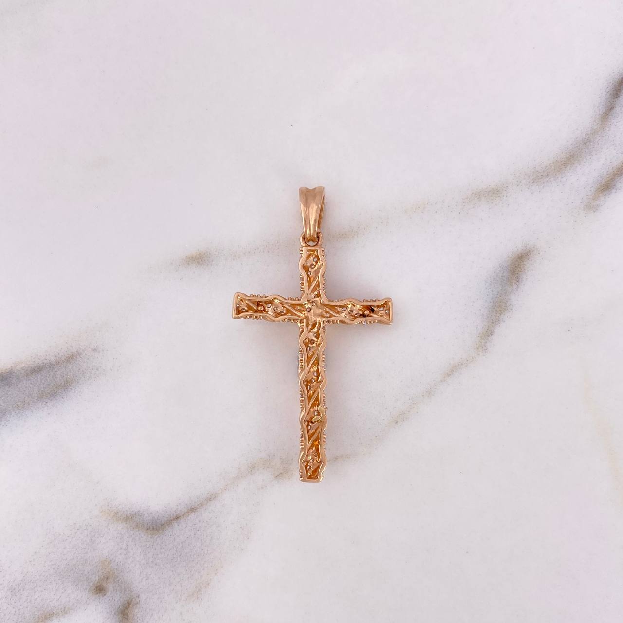 Dije Cruz Cristo 4.1gr / 4.1cm / Circones Blancos Dos Oros Blanco Rosa 18K #