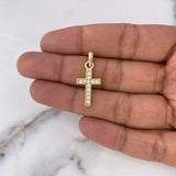 Dije Cruz Delgada 1.9gr / 2.7cm / Circones Blancos Oro Amarillo 18K #
