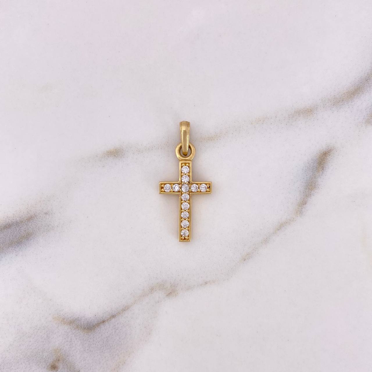 Dije Cruz Delgada 1.9gr / 2.7cm / Circones Blancos Oro Amarillo 18K #