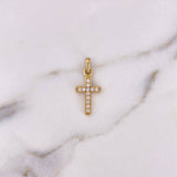 Dije Cruz Delgada 1.9gr / 2.7cm / Circones Blancos Oro Amarillo 18K #