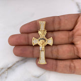 Dije Cruz Rostro Cristo 8.95gr / 4.9cm / Circones Blancos Dos Oros Amarillo Blanco 18K $