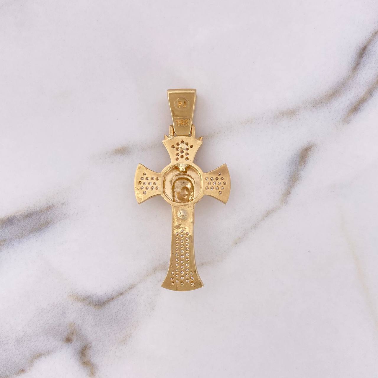 Dije Cruz Rostro Cristo 8.95gr / 4.9cm / Circones Blancos Dos Oros Amarillo Blanco 18K $