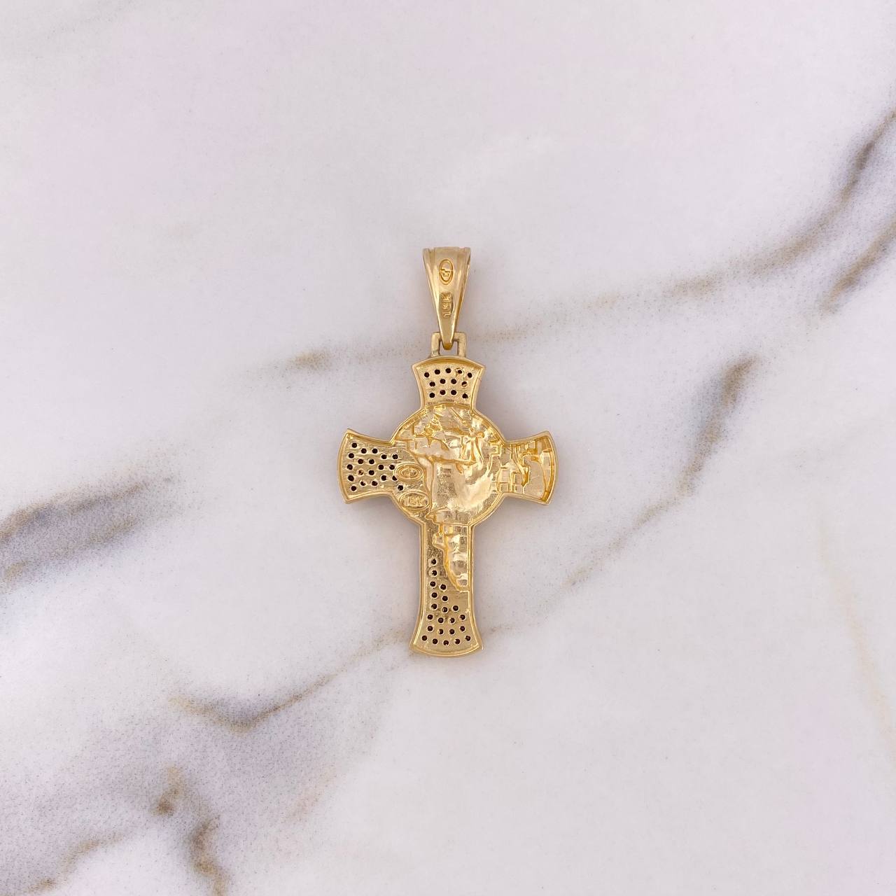 Dije Cruz Rostro De Cristo 6.65gr / 4.3cm / Circones Negros Oro Amarillo 18K $