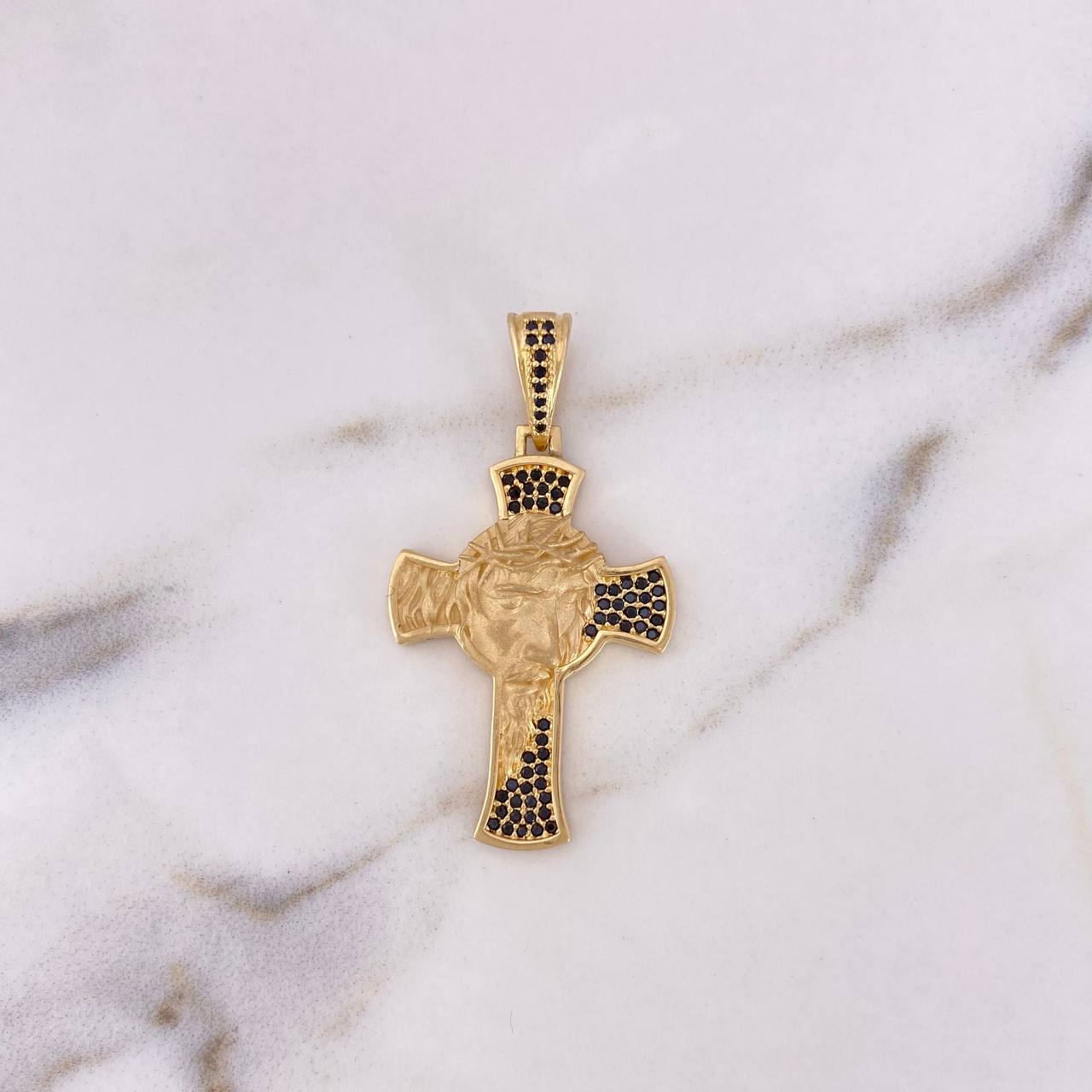 Dije Cruz Rostro De Cristo 6.65gr / 4.3cm / Circones Negros Oro Amarillo 18K $
