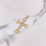 Dije Cruz Silueta Corazon 2.9gr / 4.9cm / Circones Blancos Oro Amarillo 18K $