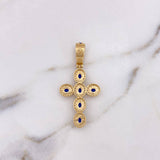 Dije Cruz Tupida 4.85gr / 4.5cm / Circones Blancos Azules Oro Amarillo 18K #