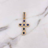 Dije Cruz Tupida 4.85gr / 4.5cm / Circones Blancos Azules Oro Amarillo 18K #