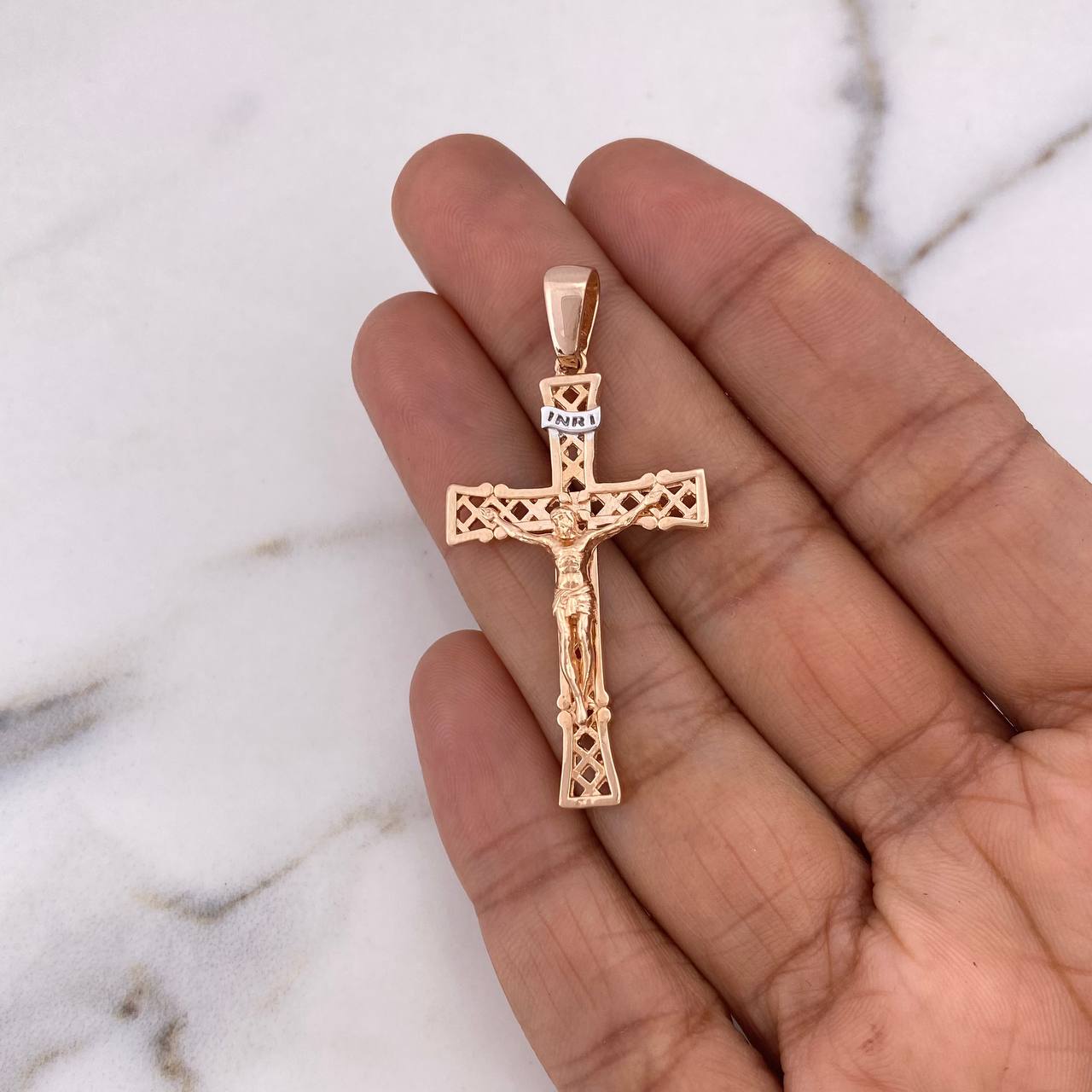 Dije Cruz Cristo 6gr / 4.7cm / Dos Oros Blanco Rosa 18K #