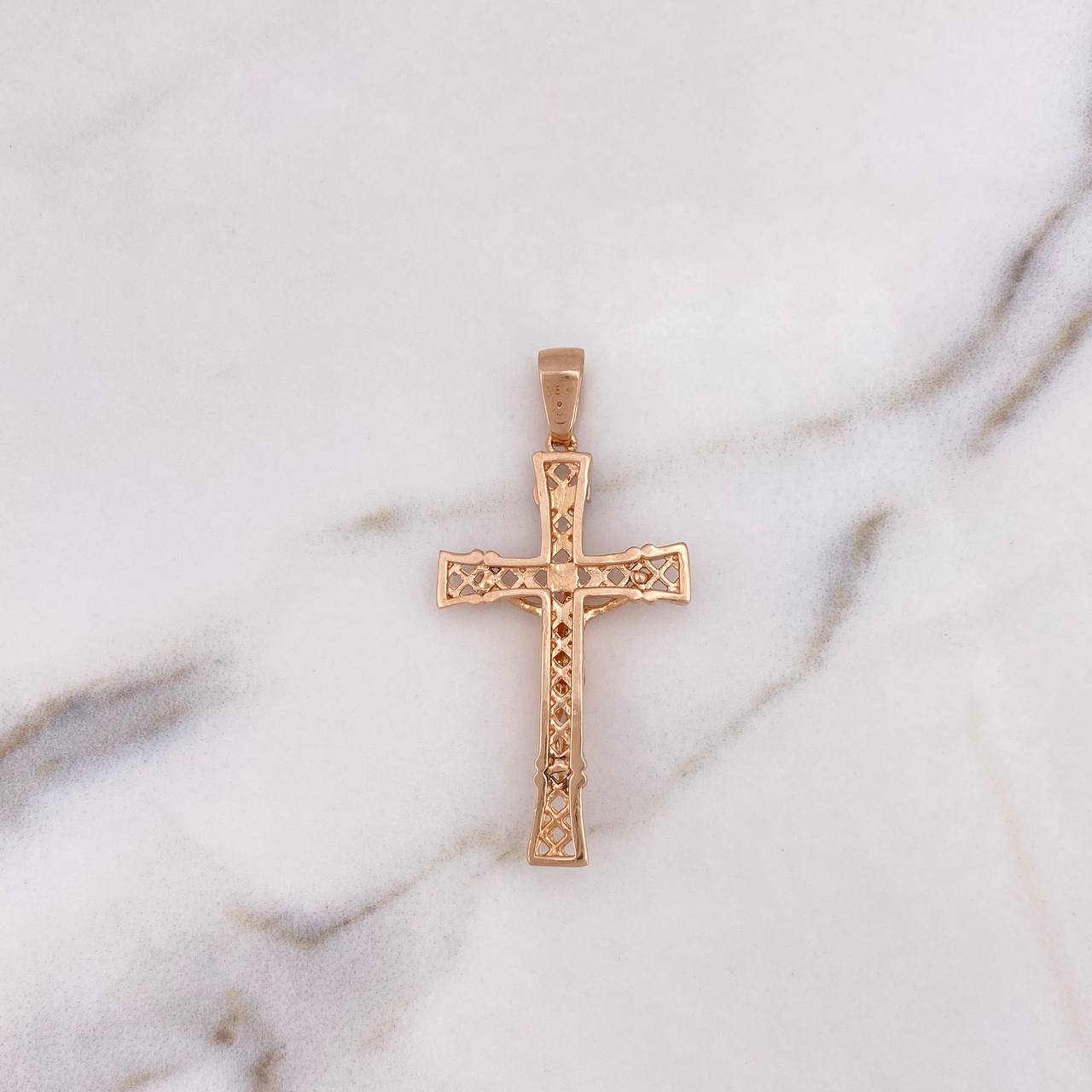 Dije Cruz Cristo 6gr / 4.7cm / Dos Oros Blanco Rosa 18K #