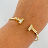 Pulso Aro T 7.15gr / 17.7cm / 2.5mm Circones Blancos Oro Amarillo +4 18K &