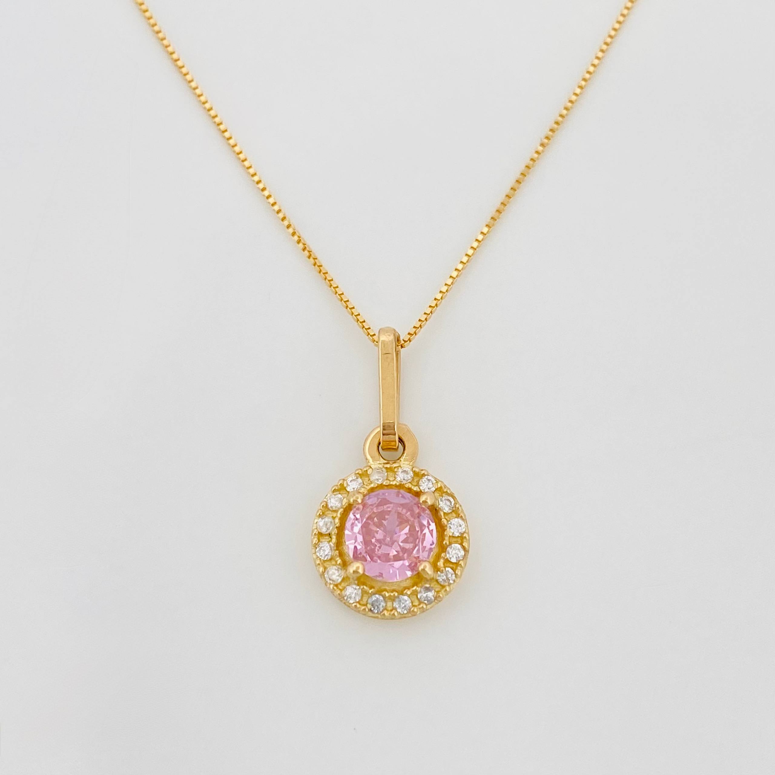 Set Cadena Veneciana + Dije Halo / 2.15g / 45cm Oro Amarillo 18K