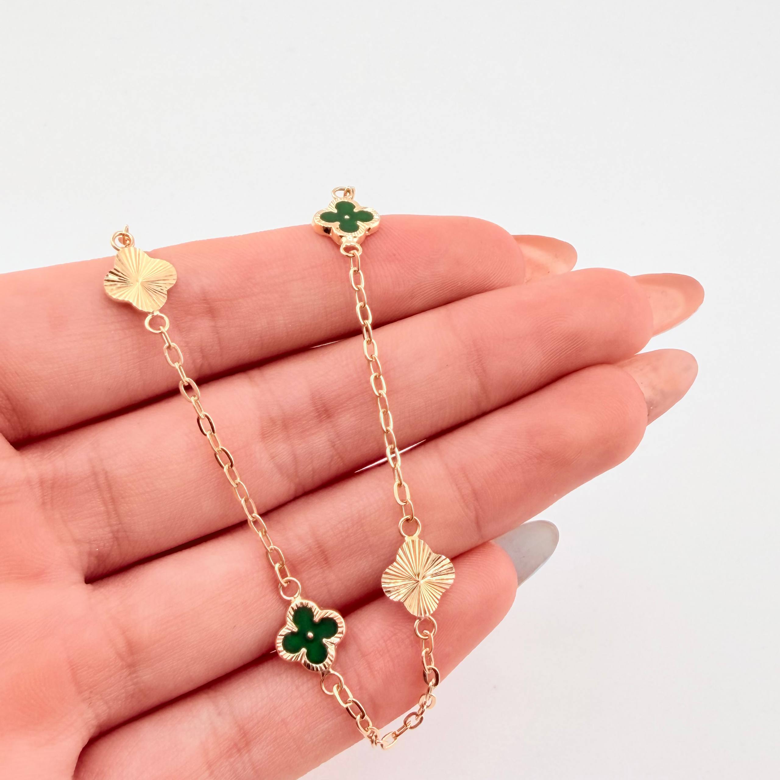 Pulso Cajón Trebol Doble Faz 2.65gr / 19cm / 8mm Oro Amarillo 18K ©