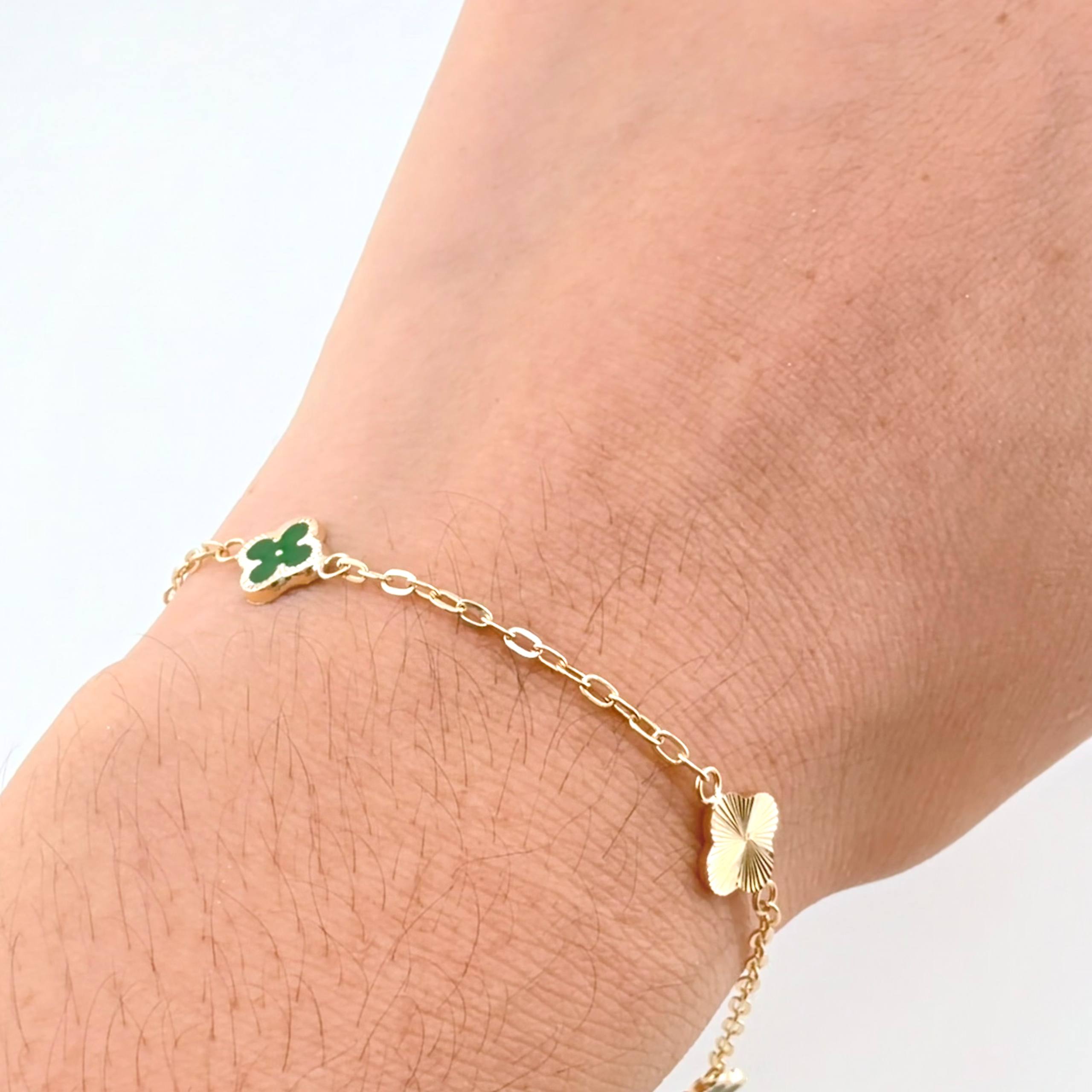 Pulso Cajón Trebol Doble Faz 2.4gr / 19cm / 8mm Oro Amarillo 18K ©