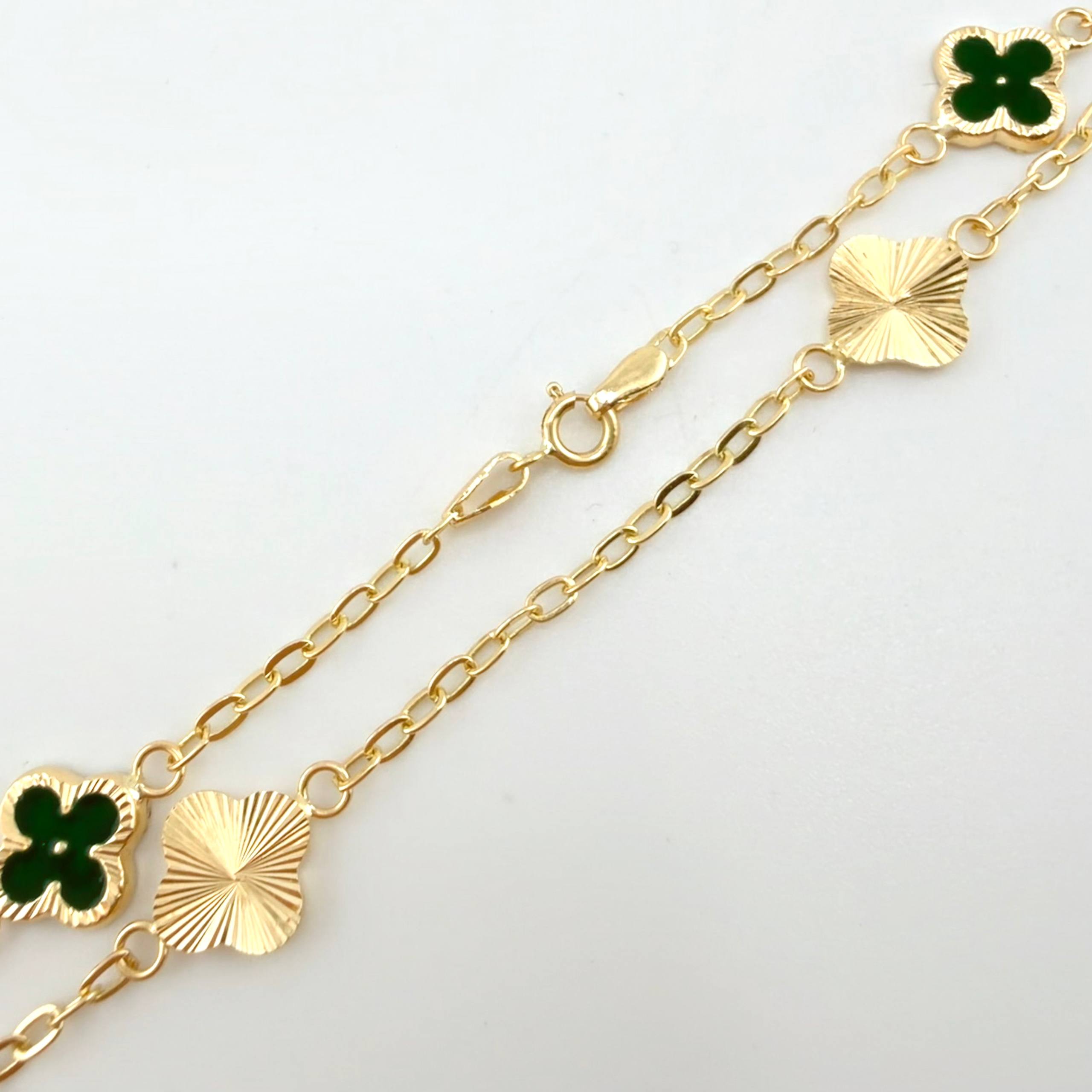 Pulso Cajón Trebol Doble Faz 2.3gr / 19cm / 8mm Oro Amarillo 18K ©