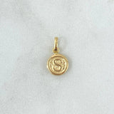 Dije Letra S 0.35gr / 1.5cm / Circulo Texturizado Rustico Oro Amarillo 18K