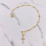 Pulso Denario Virgen Milagrosa 2.45gr / 19cm / 2.7mm Bolas Diamantadas Oro Amarillo 18K #
