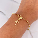 Pulso Denario Virgen Milagrosa 2.45gr / 19cm / 2.7mm Bolas Diamantadas Oro Amarillo 18K #