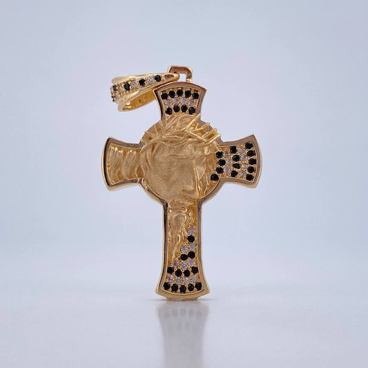 Dije Cruz Rostro Cristo 6.65gr / 4.2cm / Circones Negros Blancos Oro Amarillo 18K &