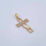 Dije Cruz Jesus 2.3gr / 3.7cm / Circones Blancos Dos Oros Amarillo Blanco 18K &