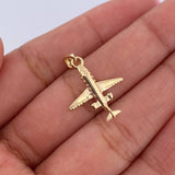 Dije Avion 1.1gr / 2.4cm / Circones Blancos Oro Amarillo 18K &