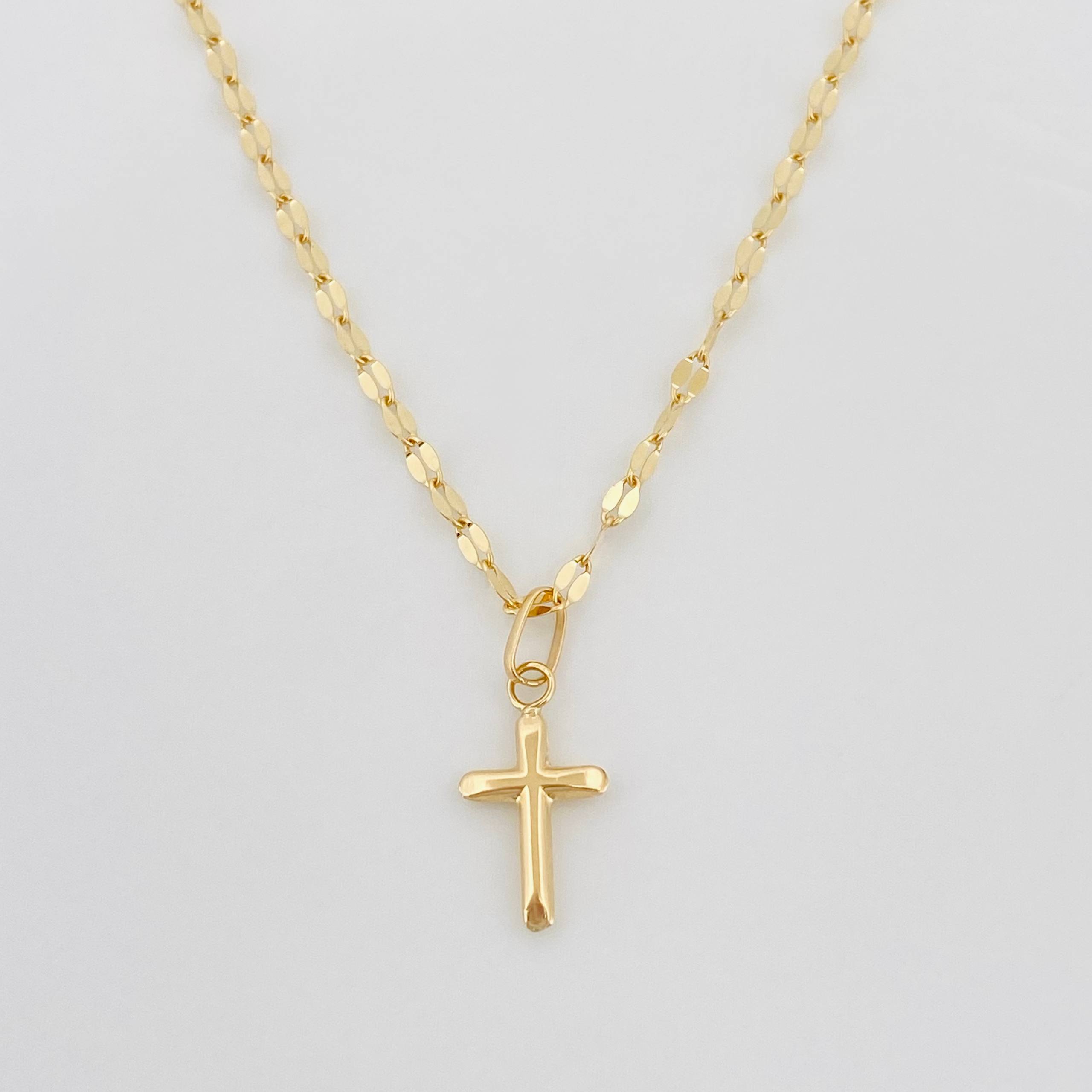 Set Cadena Flor Espejo + Dije Cruz / 1.4 g / 40 cm Oro Amarillo 18K