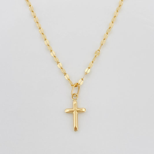 Set Cadena Flor Espejo + Dije Cruz / 1.4 g / 40 cm Oro Amarillo 18K