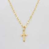 Set Cadena Flor Espejo + Dije Cruz / 1.4 g / 40 cm Oro Amarillo 18K