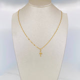 Set Cadena Flor Espejo + Dije Cruz / 1.4 g / 40 cm Oro Amarillo 18K
