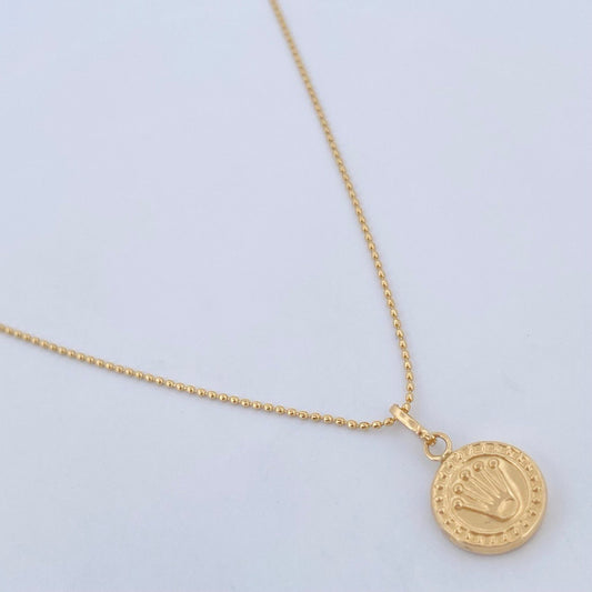 Set Cadena Militar /1.55gr/45cm/0.6mm + Dije Corona Rx /0.45gr/1.5cm Troquelado  Oro 18K (Oferta) &