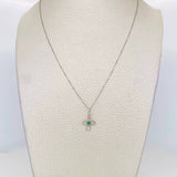 Set Cadena Veneciana + Dije Cruz Esmeralda 6pts / 1.45g / 45cm Oro Blanco 18K