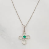 Set Cadena Veneciana + Dije Cruz Esmeralda 6pts / 1.45g / 45cm Oro Blanco 18K