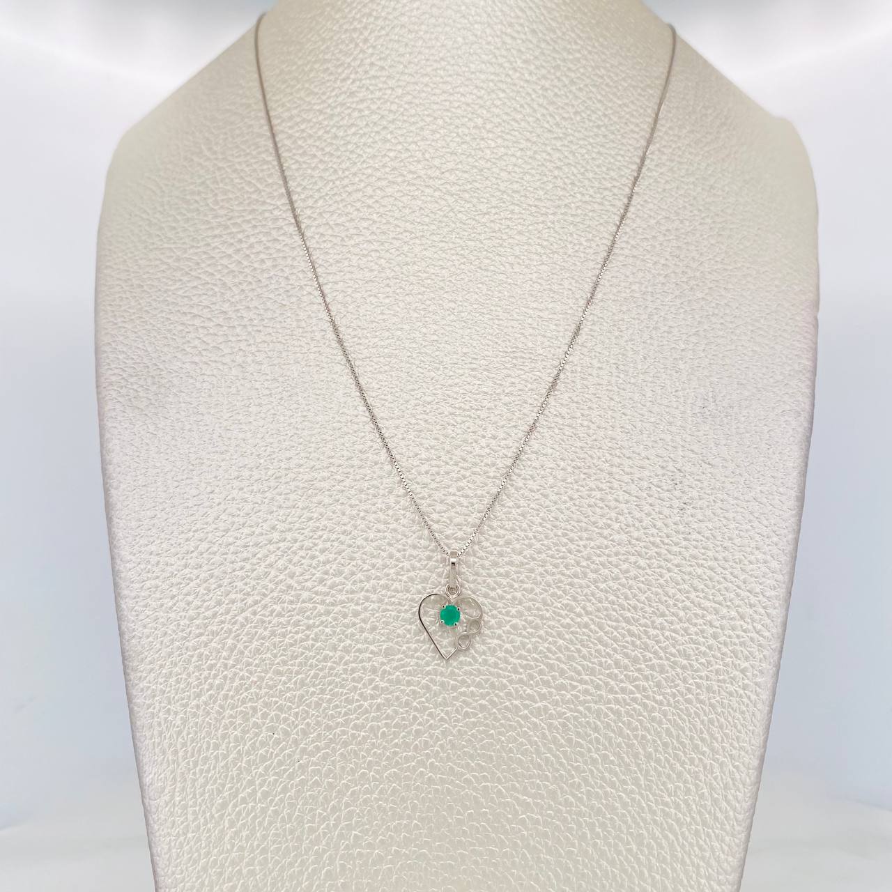Set Cadena Veneciana + Dije Corazón Infinto Esmeralda 9pts / 1.75g / 50cm Oro Blanco 18K