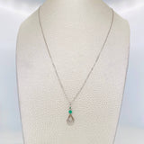 Set Cadena Veneciana + Dije Lágrima Doble Esmeralda 9pts / 2g / 50cm Oro Blanco 18K