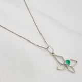 Set Cadena Veneciana + Dije Mariposa Esmeralda 9pts / 2g / 50cm Oro Blanco 18K