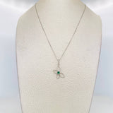Set Cadena Veneciana + Dije Mariposa Esmeralda 9pts / 2g / 50cm Oro Blanco 18K
