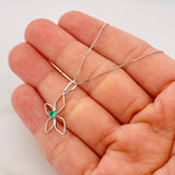 Set Cadena Veneciana + Dije Mariposa Esmeralda 9pts / 2g / 50cm Oro Blanco 18K