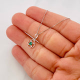 Set Cadena Veneciana + Dije Flor Esmeralda 9pts / 1.5g / 45cm Oro Blanco 18K