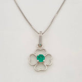 Set Cadena Veneciana + Dije Flor Esmeralda 9pts / 1.5g / 45cm Oro Blanco 18K