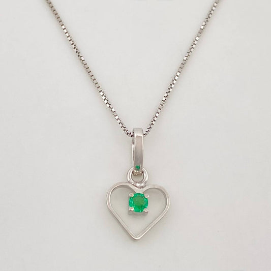 Set Cadena Veneciana + Dije Sliueta Corazón Esmeralda 4pts / 1.3g / 45cm Oro Blanco 18K