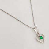 Set Cadena Veneciana + Dije Sliueta Corazón Esmeralda 4pts / 1.3g / 45cm Oro Blanco 18K