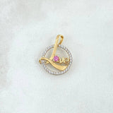 Dije LOVE en Circulo 1.35gr / 2cm / Circones Blancos Rosado Oro Amarillo 18K