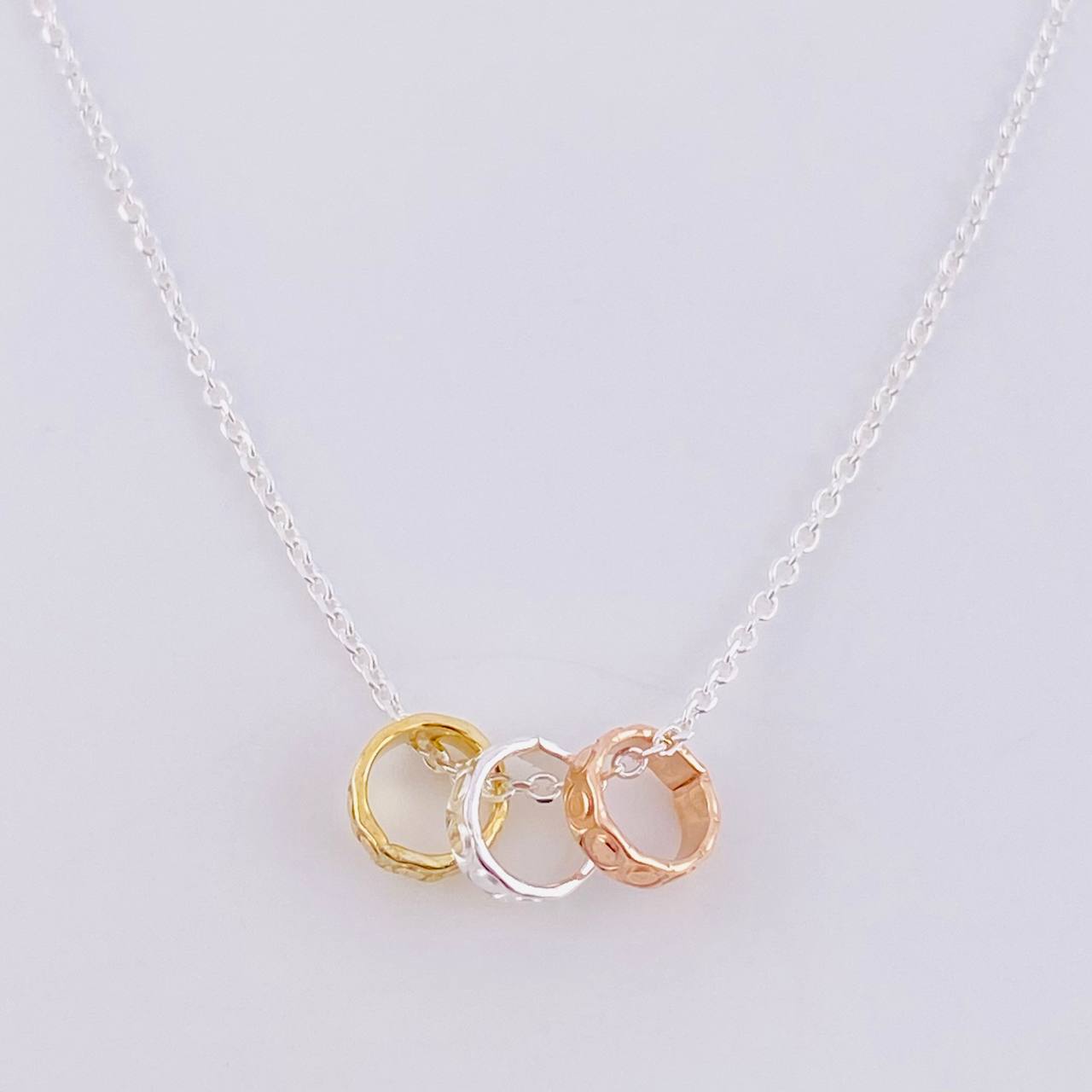Cadena Aro Seguido Argolla Tres Tonos 2.6g / 40cm / 0.85mm Plata Vermeil 925