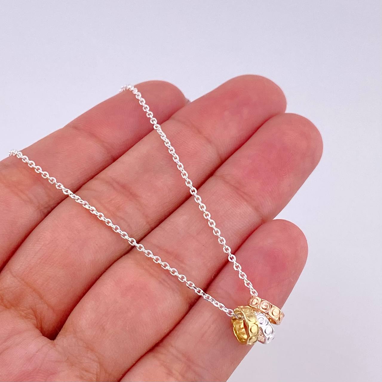 Cadena Aro Seguido Argolla Tres Tonos 2.6g / 40cm / 0.85mm Plata Vermeil 925