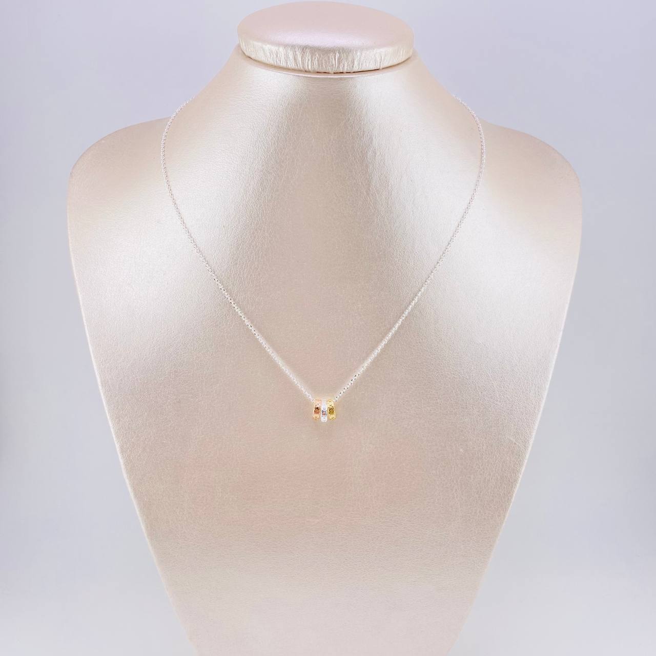 Cadena Aro Seguido Argolla Tres Tonos 2.6g / 40cm / 0.85mm Plata Vermeil 925