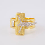Anillo Cruz Cristo 4.15g / T10 3/4 Dos Oros Amarillo Blanco 18K