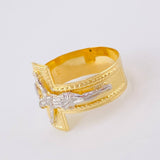 Anillo Cruz Cristo 3.9g / T8 Dos Oros Amarillo Blanco 18K