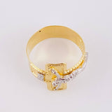 Anillo Cruz Cristo 4.15g / T10 3/4 Dos Oros Amarillo Blanco 18K